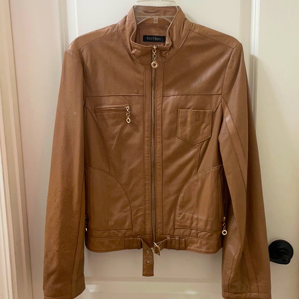 Brown / Camel Colored Leather Jacket Size Medium